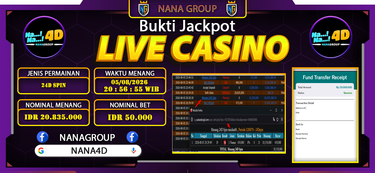 Bukti Kemenangan Besar Dibayar lunas Member NANA4D RP 20.835.000, 5 Agustus 2026